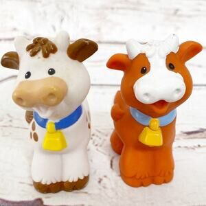 FISHER PRICE Little People Vintage White Brown Cow Figures Set of 2 Farm